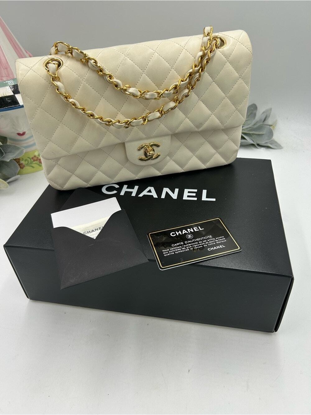 Women's CHANEL Quilted Shoulder Bag in Ivory with Gold Hardware made in France